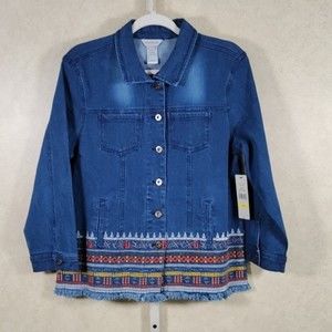 04146 Multiples "Spice Girl" embroidered denim jacket M NWT